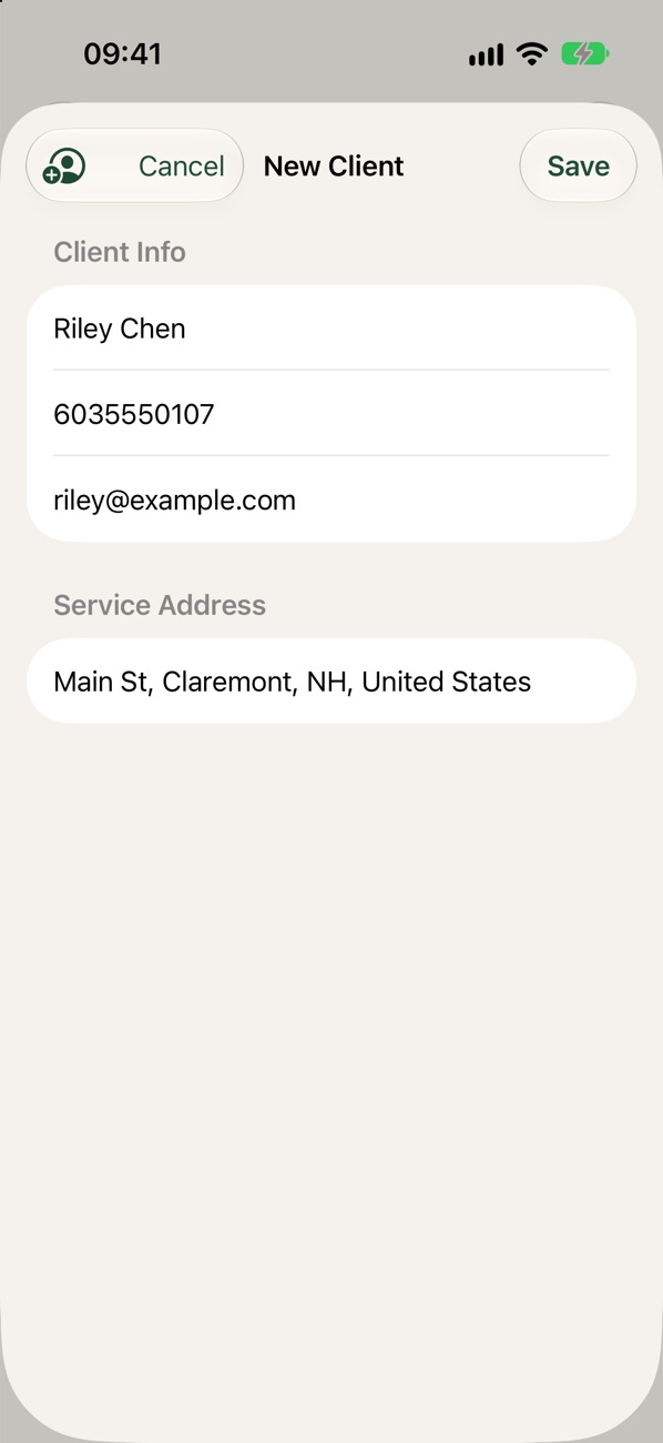 New Client form