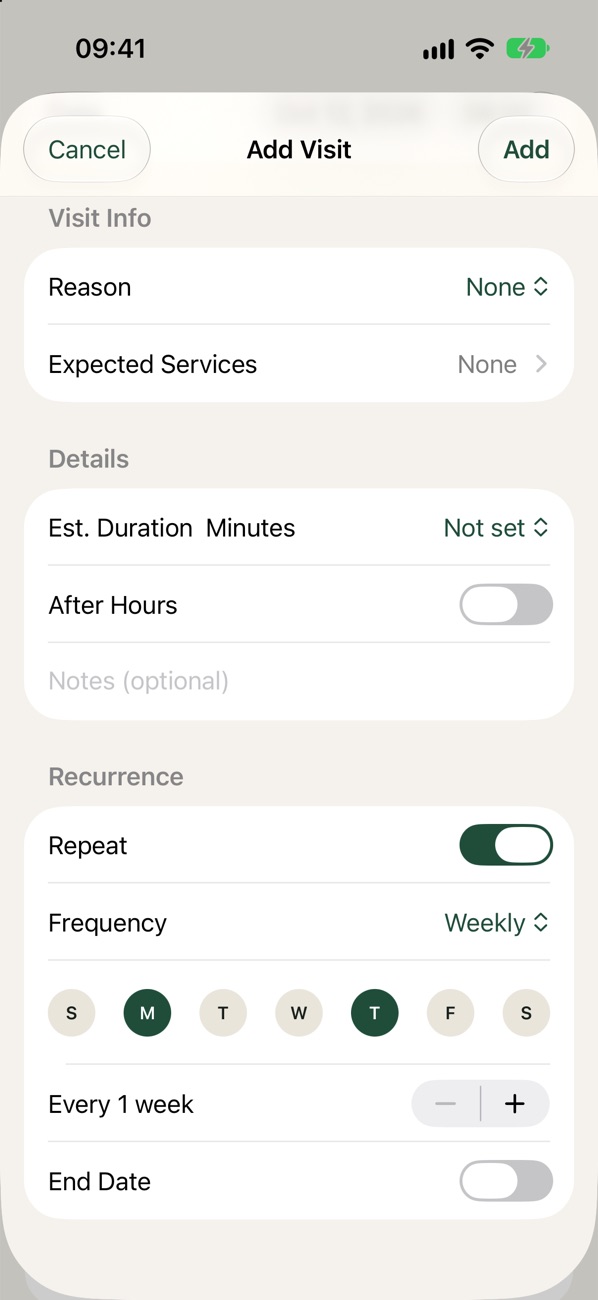 Add Visit, Recurrence