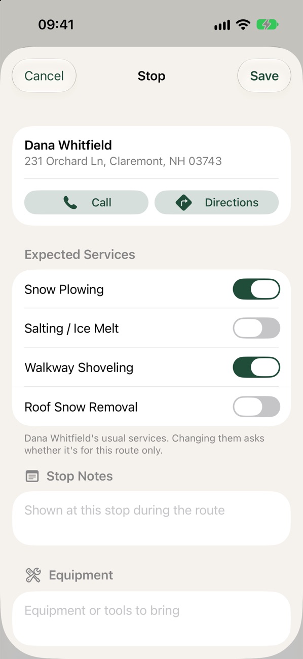 Stop sheet, Expected Services