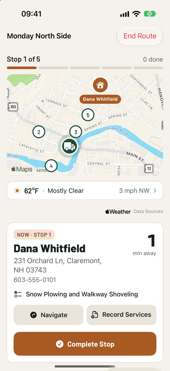 route screen, current stop